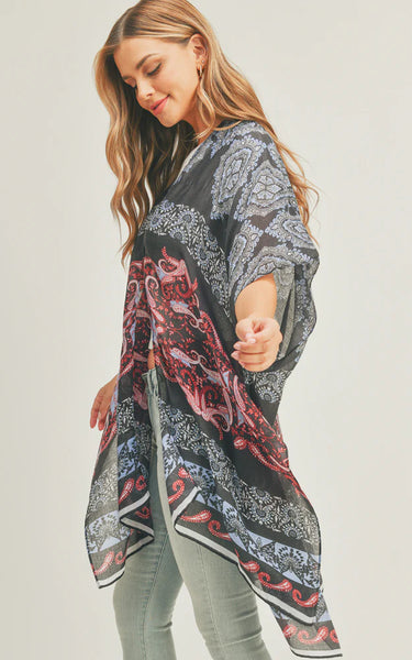 Kim-Long-BLK/RED Boho Paisley Pattern Cover-Up