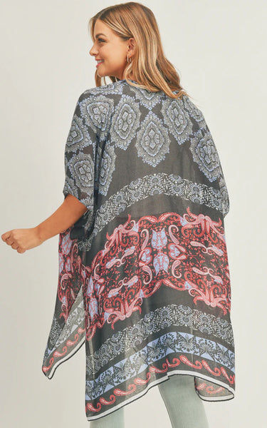 Kim-Long-BLK/RED Boho Paisley Pattern Cover-Up