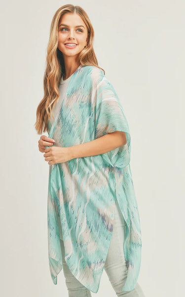 Kim-Long-TURQUOISE Tie Dye Pattern Cover-up Kimono