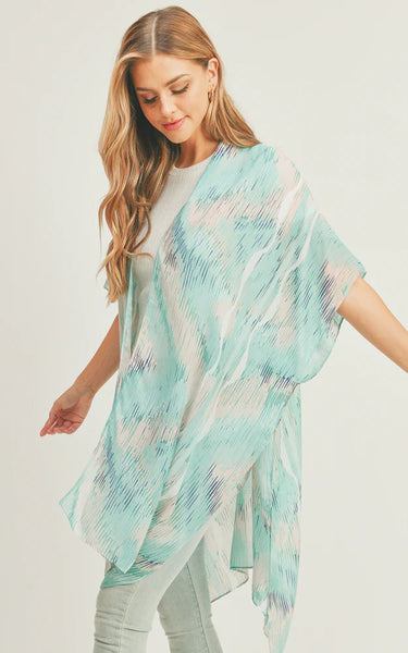 Kim-Long-TURQUOISE Tie Dye Pattern Cover-up Kimono