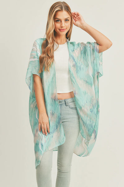 Kim-Long-TURQUOISE Tie Dye Pattern Cover-up Kimono