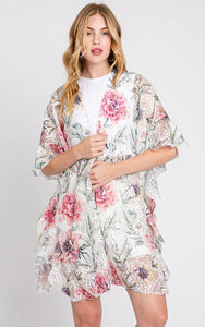 Kim-Shirt-PINK Ruffle Lined Rose-Print Cover Up