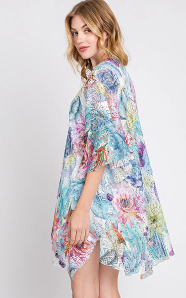 Kim-Shirt-TURQ MULTI - Ruffle Lined RUFFLE LINED CACTUS PRINT COVER UP
