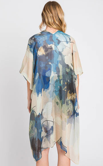 Kim-Long-BLUE Abstract Watercolor Leaves Print