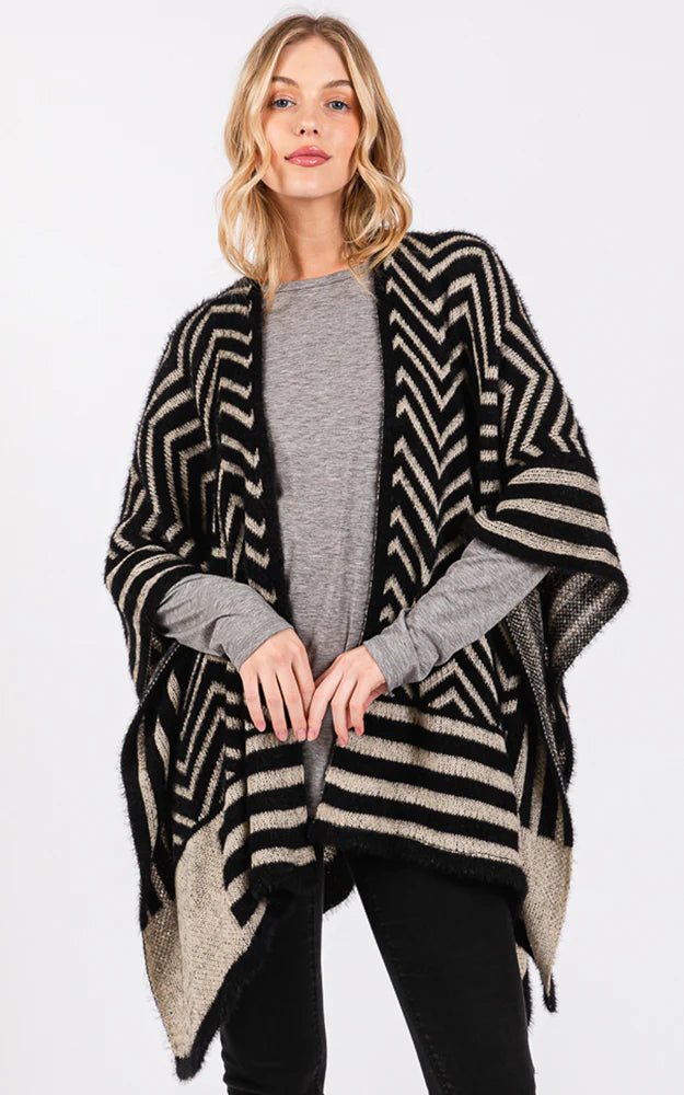 Shawl-BLACK Chevron, Fuzzy