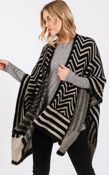 Shawl-BLACK Chevron, Fuzzy