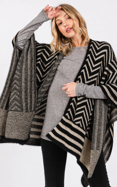 Shawl-BLACK Chevron, Fuzzy