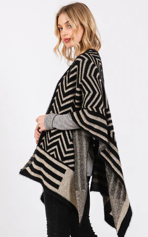 Shawl-BLACK Chevron, Fuzzy