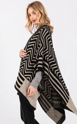 Shawl-BLACK Chevron, Fuzzy