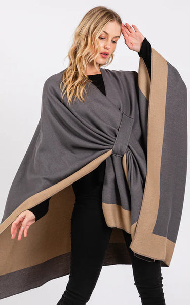 Ruana-GREY 2-Tone Pull Through Ruana