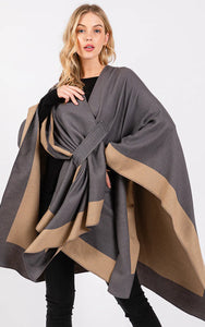 Ruana-GREY 2-Tone Pull Through Ruana