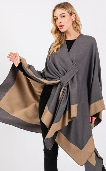 Ruana-GREY 2-Tone Pull Through Ruana