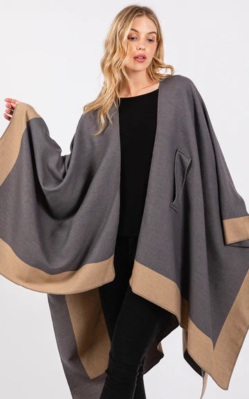 Ruana-GREY 2-Tone Pull Through Ruana