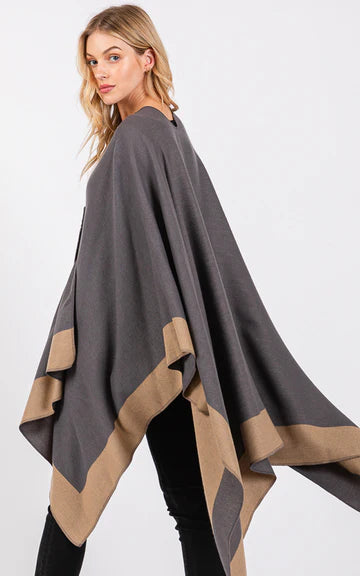 Ruana-GREY 2-Tone Pull Through Ruana