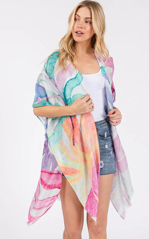 Kim-Long-PINK Multi Color Leaves Kimono