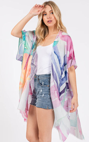 Kim-Long-PINK Multi Color Leaves Kimono