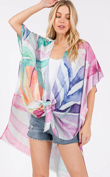 Kim-Long-PINK Multi Color Leaves Kimono