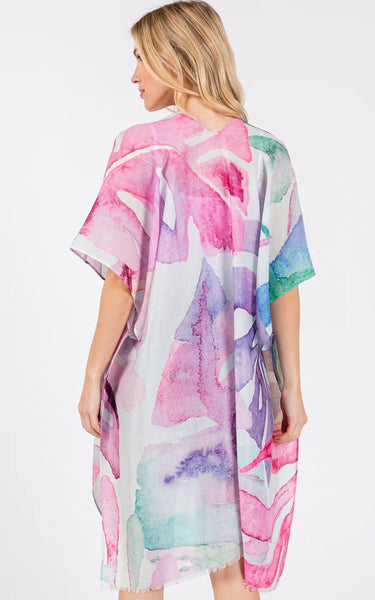 Kim-Long-PINK Multi Color Leaves Kimono