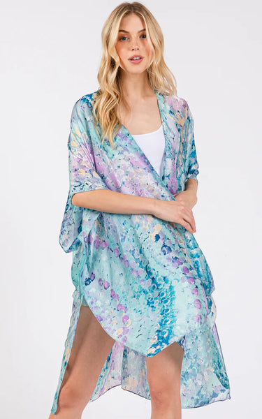 Kim-Long-BLUE-Abstract Print, Silky Feel Kimono