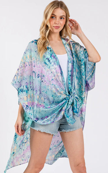 Kim-Long-BLUE-Abstract Print, Silky Feel Kimono