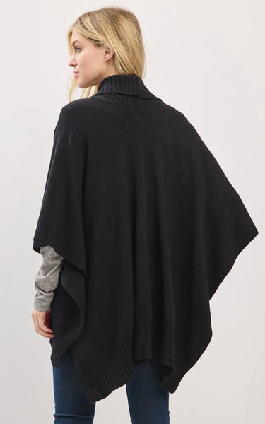 Ruana-BLACK Ribbed Trim, Soft Knit