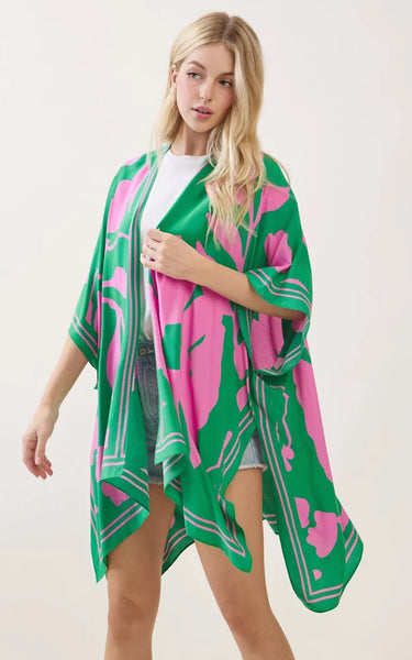 Kim-Long-GREEN/PINK FLORAL PRINT KIMONO