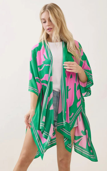Kim-Long-GREEN/PINK FLORAL PRINT KIMONO