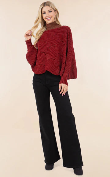 Poncho-BURG Knit Poncho With Sleeves