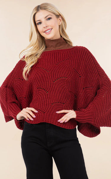 Poncho-BURG Knit Poncho With Sleeves