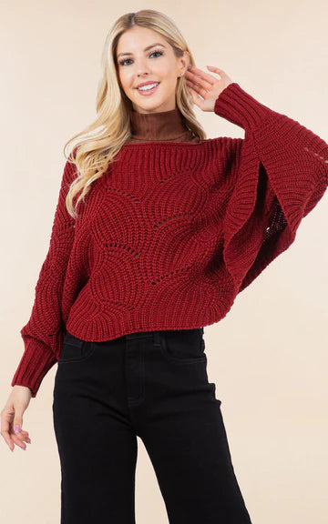 Poncho-BURG Knit Poncho With Sleeves