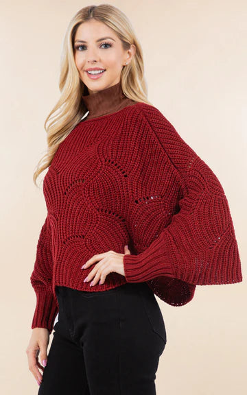Poncho-BURG Knit Poncho With Sleeves