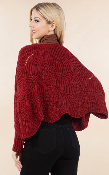 Poncho-BURG Knit Poncho With Sleeves