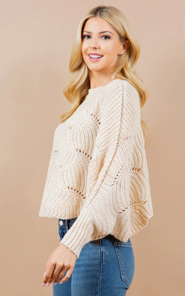 Poncho-IVORY Knit Poncho With Sleeves
