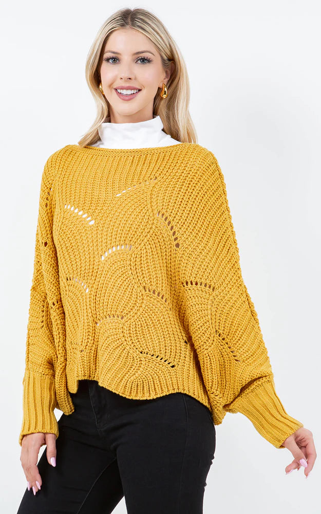 Poncho-MUSTARD Knit Poncho With Sleeves