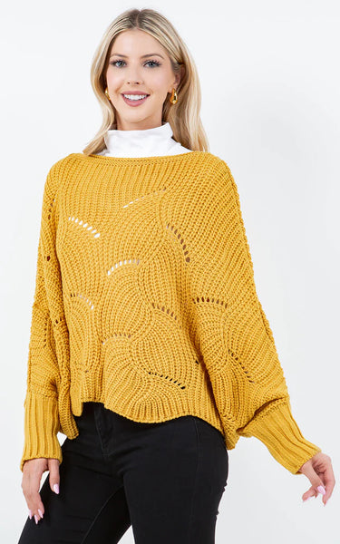 Poncho-MUSTARD Knit Poncho With Sleeves