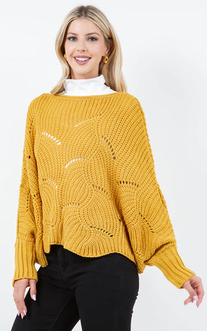 Poncho-MUSTARD Knit Poncho With Sleeves