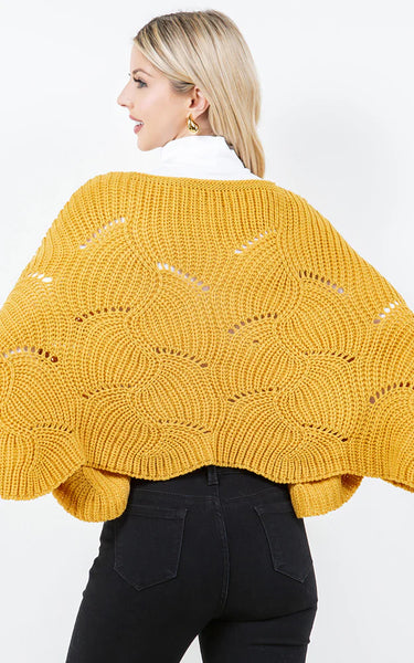 Poncho-MUSTARD Knit Poncho With Sleeves
