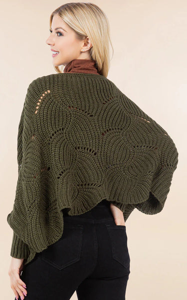 Poncho-OLIVE Knit Poncho With Sleeves