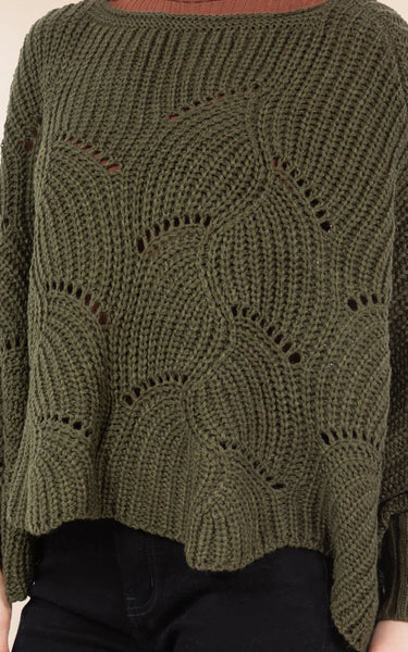 Poncho-OLIVE Knit Poncho With Sleeves