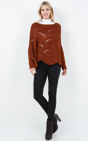 Poncho-RUST Knit Poncho With Sleeves