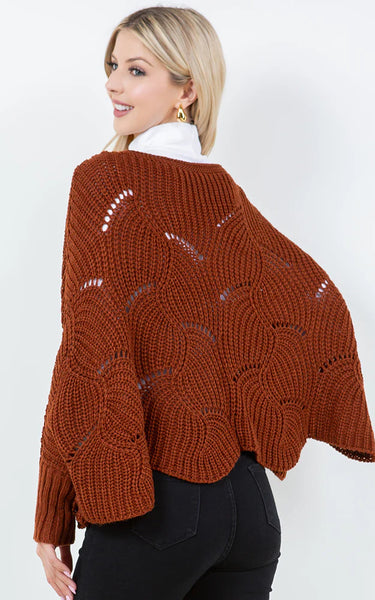 Poncho-RUST Knit Poncho With Sleeves