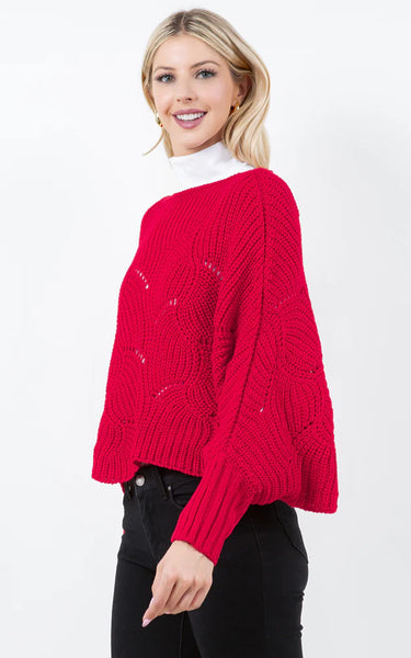 Poncho-RED Knit Poncho With Sleeves