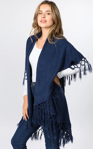 Vest-Shawl FR - NAVY - Fringe