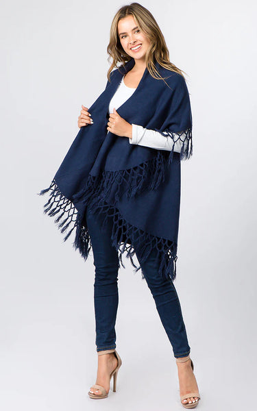 Vest-Shawl FR - NAVY - Fringe