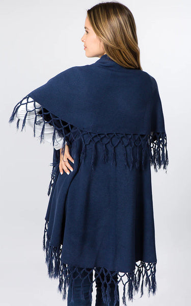 Vest-Shawl FR - NAVY - Fringe