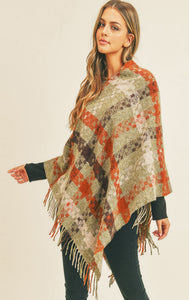 Poncho-ORANGE/TAN-Pixel Check Poncho