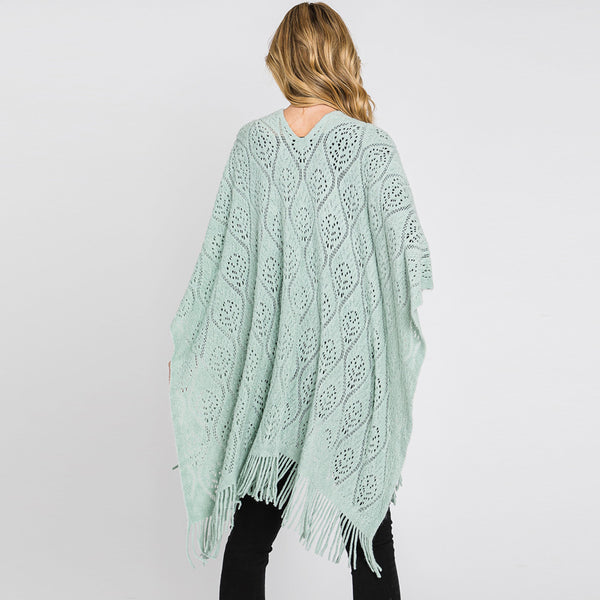 Shawl-SAGE Lacy Knit With Fringe