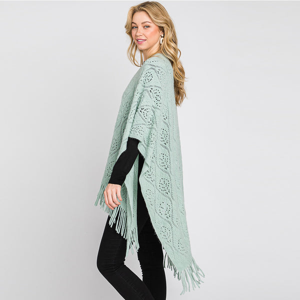 Shawl-SAGE Lacy Knit With Fringe