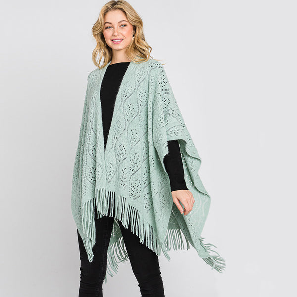 Shawl-SAGE Lacy Knit With Fringe