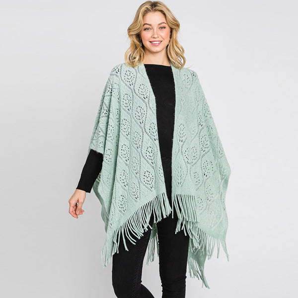 Shawl-SAGE Lacy Knit With Fringe